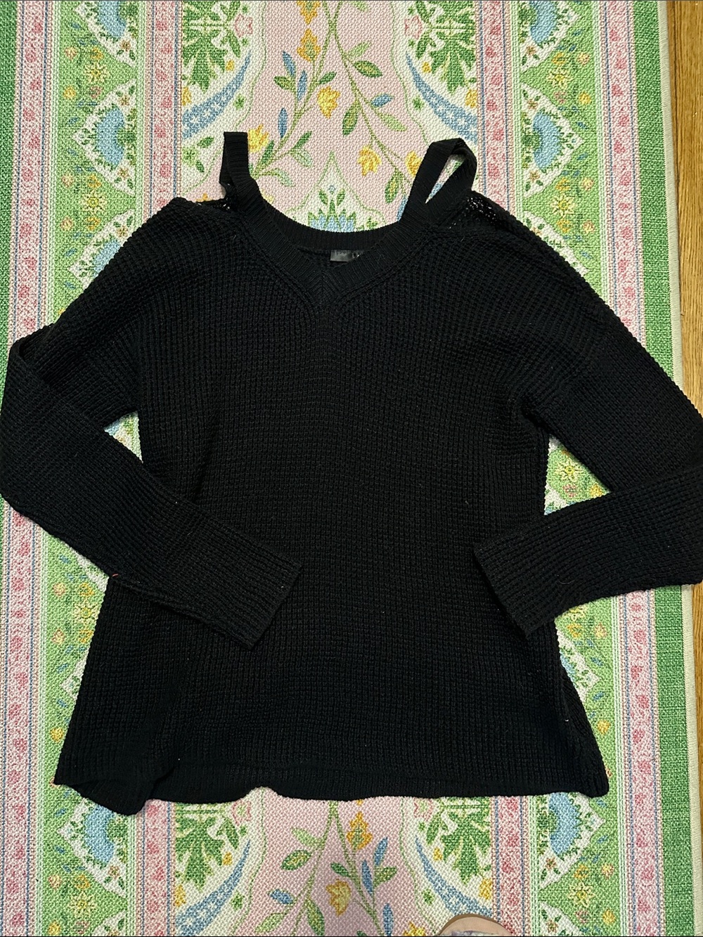 Aqua Black Cold-Shoulder V-Neck Sweater